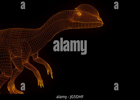 Dinosauro Dilophosaurus in ologramma stile Wireframe. Bello il rendering 3D Foto Stock