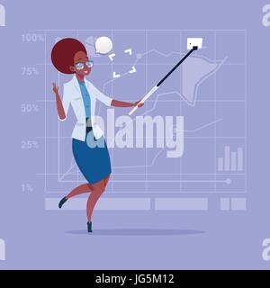 African American Business donna prendendo Selfie foto con bastone sul cellulare Smart Phone Illustrazione Vettoriale
