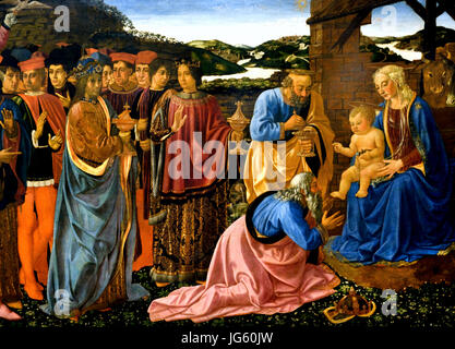 Adorazione dei Magi 1475 Cosimo Rosselli (1439-1507) era un pittore italiano del Quattrocento, attiva principalmente nella sua città natale di Firenze. Italia Italiano . Foto Stock