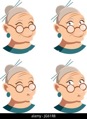 Set di nonna faccia icone Illustrazione Vettoriale