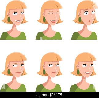 Set di donna faccia icone Illustrazione Vettoriale