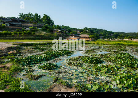 Tradizionali case di legno in Yangdong folk village nei pressi di Gyeongju, Corea del Sud Foto Stock