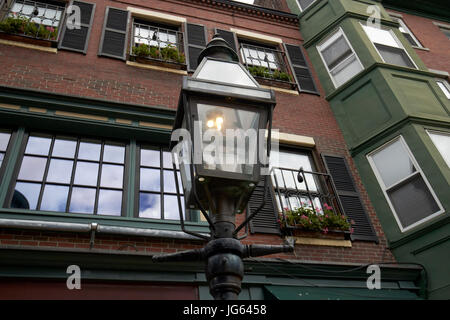 Giorno gas illuminato illuminazione stradale in Nord square Boston STATI UNITI D'AMERICA Foto Stock