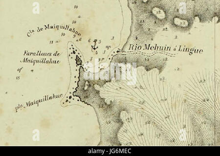 Mahuín en el mapa de Litoral de Valdivia de Francisco Vidal Gormaz 1837 Foto Stock