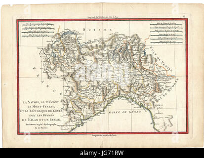 Mappa Italia monferrato CG 31 LA SAVOIE LE PIÉMONT LE MONTFERRAT ET LA RÉPUBLIQUE DE GÊNES AVEC LES DUCHÉS DE MILAN ET DE PARME Foto Stock