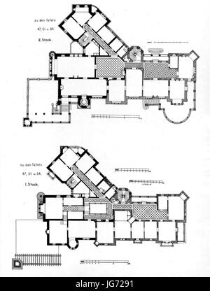 Schloß Langenzell in Neckargemünd, Architekt L. Schäfer, Mannheim, älterer Teil v. Mythus & Bluntschli , Frankfurt a. M., Tafel 51, Grundriss, Kick Jahrgang ho Foto Stock