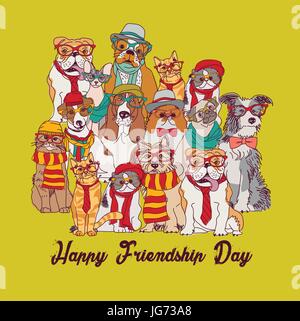 Gruppo moda migliori amici animali animali divertenti carta verde Illustrazione Vettoriale