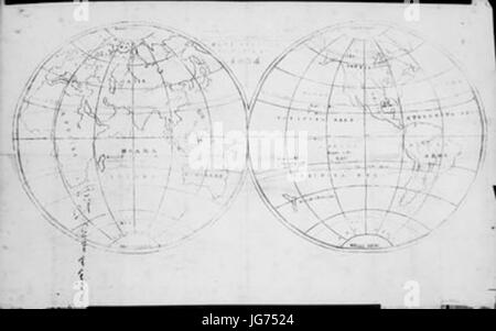 Mappa di due emisferi 1836 inciso da Kalama Foto Stock
