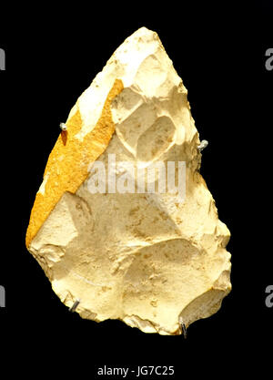 Strumento di pietra, di Neanderthal, Heidenschmiede, Heidenheim, c. 50.000 a 120.000 anni - Landesmuseum Württemberg - Stuttgart, Germania - DSC02698 Foto Stock