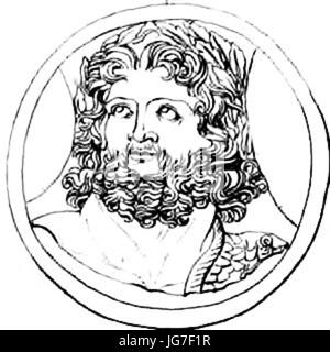 Tête de Zeus avec couronne végétale et portant l égide sur l épaule dessin d camée delle nazioni unite Foto Stock