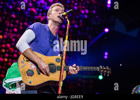 Will Champion of Coldplay, performs during the band's Music of the Spheres  world tour on Thursday, May 12, 2022, at State Farm Stadium in Glendale,  Ariz. (Photo by Rick Scuteri/Invision/AP Stock Photo 