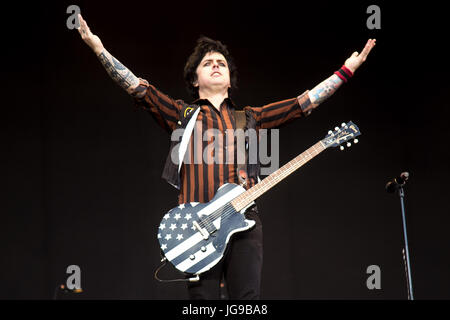 Green Day in esecuzione al Barclay Card British Summertime in Hyde Park Foto Stock