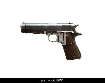 Wroclaw, Polonia - Luglio 4, 2017: chiudere fino a Colt 1911una pistola isolato su bianco Foto Stock