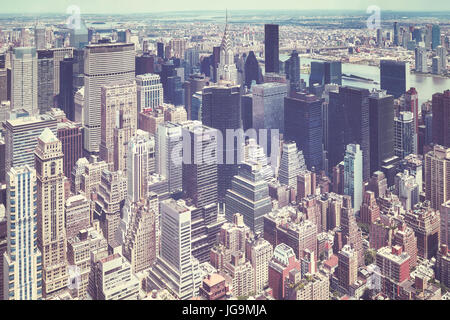 Retrò vecchi film stilizzata fotografia aerea di Manhattan, New York City, Stati Uniti d'America. Foto Stock
