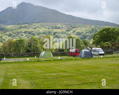 Campeggio Vicino a Capel Curig, Galles del Nord, Regno Unito. Foto Stock