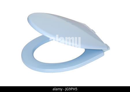 Luce coperchio blu per il sedile di gabinetto isolato su sfondo bianco con tracciato di ritaglio Foto Stock