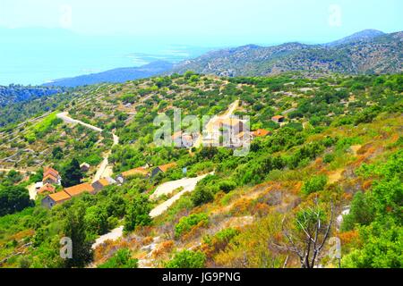 Vecchio villaggio Velo Grablje sull isola di Hvar, Croazia Foto Stock