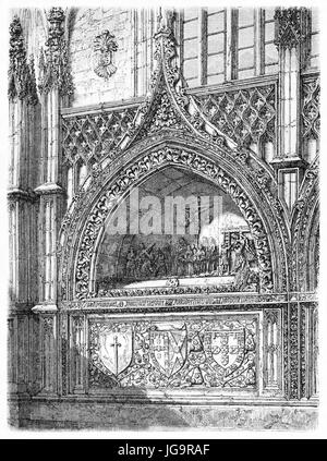 Vecchia illustrazione di antica tomba nel Monastero di Batalha, Portogallo. Creato da Catenacci dopo foto di Léfevre, pubblicato in Le Tour du Monde, Pa Foto Stock