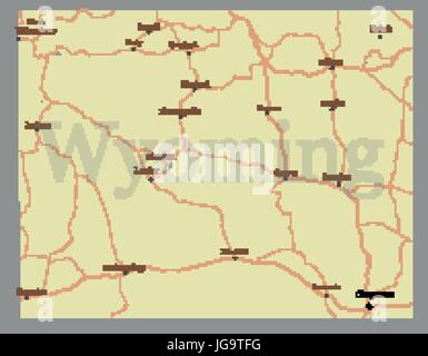 Wyoming vettore mappa dello stato con l'assistenza della Comunità e Attiva icone pastello originale illustrazione isolato su sfondo grigio. Illustrazione Vettoriale