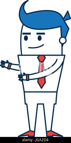 Cartoon business man in arancione e il carattere blu Illustrazione Vettoriale