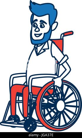 Disabilitato uomo isolato su sfondo bianco. un uomo in sedia a rotelle. illustrazione vettoriale. triste disabilitato l'uomo. Illustrazione Vettoriale