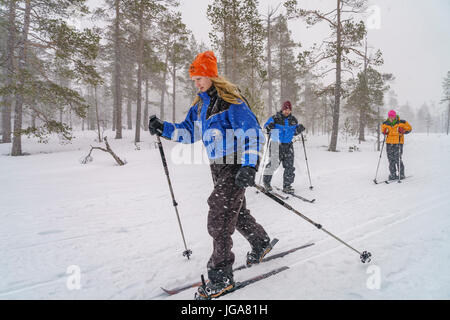 Sci di fondo, Lapponia, Finlandia Foto Stock