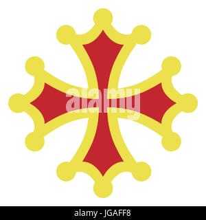 Illustrazione Vettoriale rossa e dorata occitano segno a forma di croce, simboli o icona. Illustrazione Vettoriale