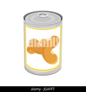 Illustrazione Vettoriale può essere in alluminio con fagioli. Conserve Alimentari. Stagno metallico può icona isolato su bianco. Illustrazione Vettoriale