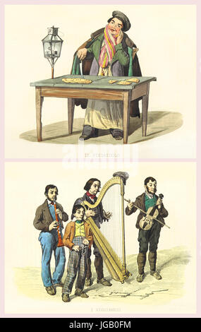 Vecchia doppia illustrazione del popolo napoletano e la vita. Creato da Palizzi, publ. su Usi e Costumi di Napoli.., Ed. Nobile, Napoli, 1853-58 Foto Stock