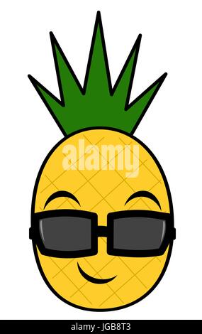 Cartoon carino ananas con occhiali da sole illustrazione vettoriale Illustrazione Vettoriale