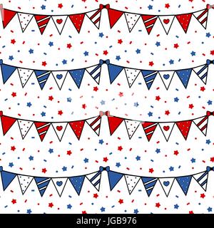 Carino appeso bunting fiamme per Giorno Di Indipendenza usa il vettore seamless pattern illustrazione dello sfondo Illustrazione Vettoriale