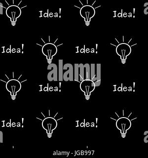 Bianco nero lampadina e idea parola vettore seamless pattern illustrazione dello sfondo Illustrazione Vettoriale