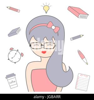 Cartoon carino business ragazza con gli occhiali concetto illustrazione vettoriale Illustrazione Vettoriale
