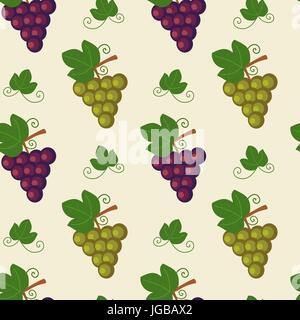 Uva con foglie di vettore seamless pattern illustrazione dello sfondo Illustrazione Vettoriale