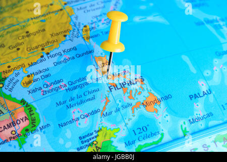 Filippine imperniata su una mappa di Asia Foto Stock