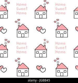 Carino bel bianco nero rosa casa dolce casa perfetta configurazione vettore illustrazione dello sfondo Illustrazione Vettoriale