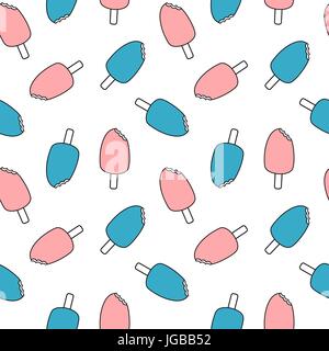 Cartoon carino blu e rosa morso stick gelato vettore seamless pattern illustrazione dello sfondo Illustrazione Vettoriale