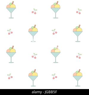 Cartoon carino coppa di gelato senza giunture disegno vettoriale illustrazione dello sfondo Illustrazione Vettoriale