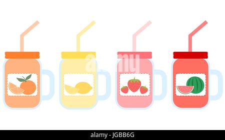 Frullato di frutta a mason jar set vettore illustrazione Illustrazione Vettoriale
