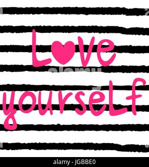 Carino disegnato a mano rosa amore di te scritte di ispirazione preventivo scheda vettore illustrazione su sfondo a strisce Illustrazione Vettoriale