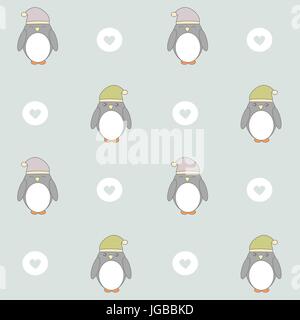 Carino adorabile pinguino cartoon vettore seamless pattern illustrazione dello sfondo Illustrazione Vettoriale