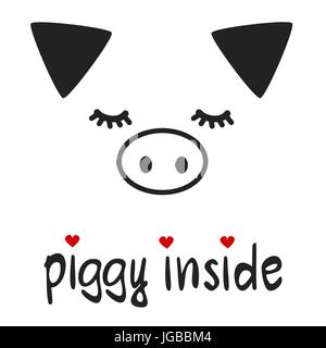 Carino disegnato a mano all'interno del salvadanaio lettering preventivo con il maiale illustrazione vettoriale Illustrazione Vettoriale
