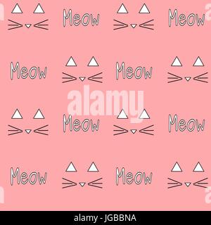 Meow cat su sfondo rosa vettore perfetta illustrazione del modello Illustrazione Vettoriale