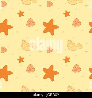 Cartoon seamless pattern vettore estate illustrazione dello sfondo con animali marini nella sabbia Illustrazione Vettoriale