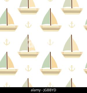 Barche a pastello con ancore vettore seamless pattern illustrazione dello sfondo Illustrazione Vettoriale