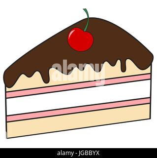 Cartoon carino fetta di torta al cioccolato e ciliegia illustrazione vettoriale Illustrazione Vettoriale