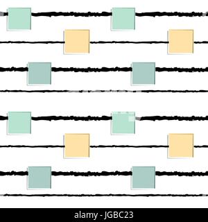 Grunge vettore seamless pattern illustrazione dello sfondo con quadrati colorati e strisce nere Illustrazione Vettoriale