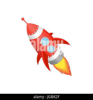 Rosso di lancio del razzo su sfondo bianco. Progetto Start Up Concept Foto Stock