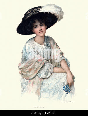 Giovane donna edoardiana, sogni da William Henry Margetson Foto Stock