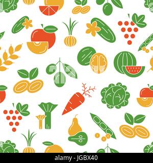 Vettore digitale di colore verde e rosso vegetale set di icone infographics pattern disegnati con linea semplice arte, onion squash pera orange apple uva wallnut carota Illustrazione Vettoriale